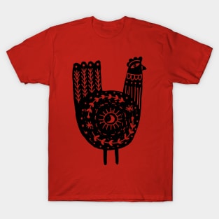 Folk Art Chicken in Black T-Shirt
